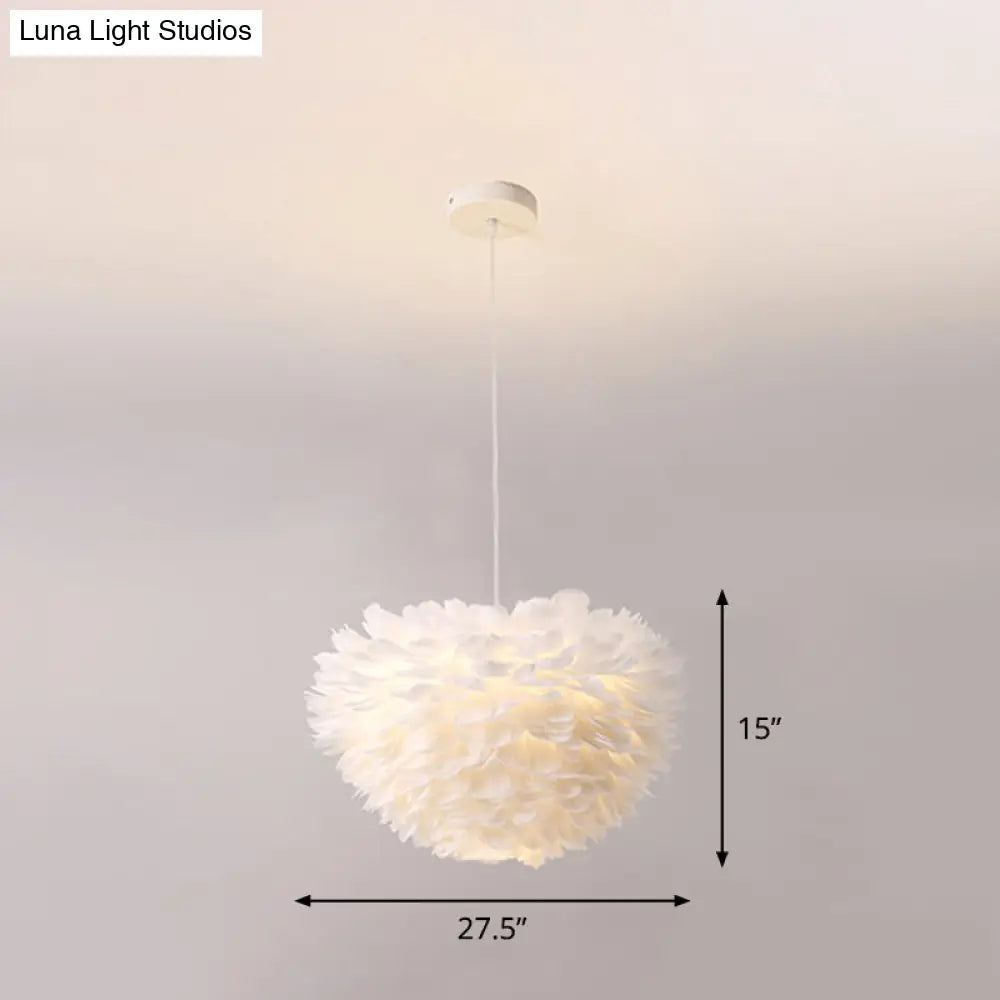 White Nordic Fabric Suspended Pendant Light For Living Room