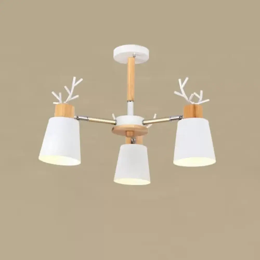 White Nordic Style Antler Chandelier - Metal Bucket Hanging Light For Living Room 3 /