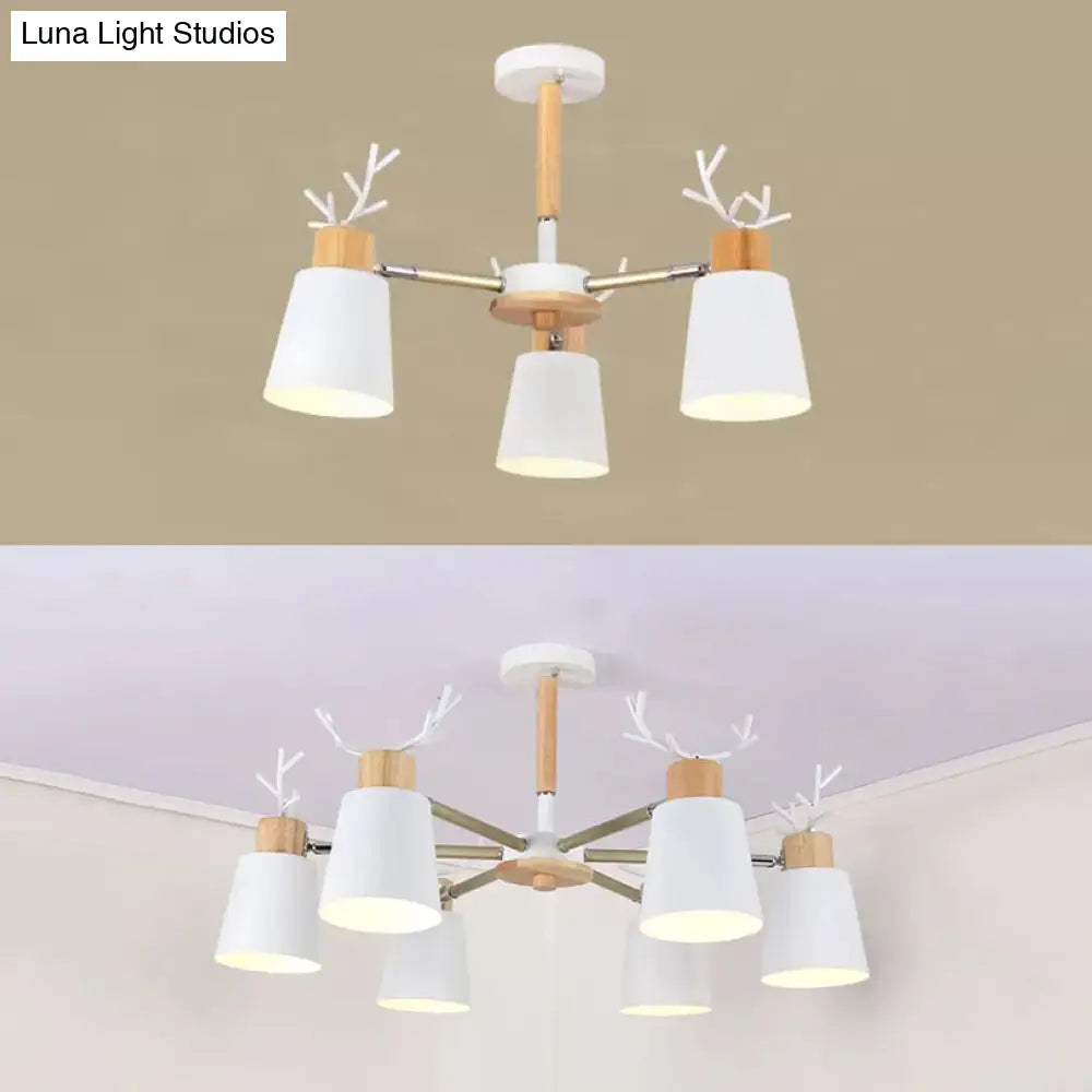 White Nordic Style Antler Chandelier - Metal Bucket Hanging Light For Living Room