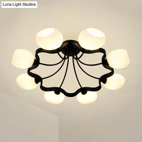 White Orb Shade Semi Flushmount Light - 6/8 Lights Frosted Glass Ceiling Fixture For Hotels