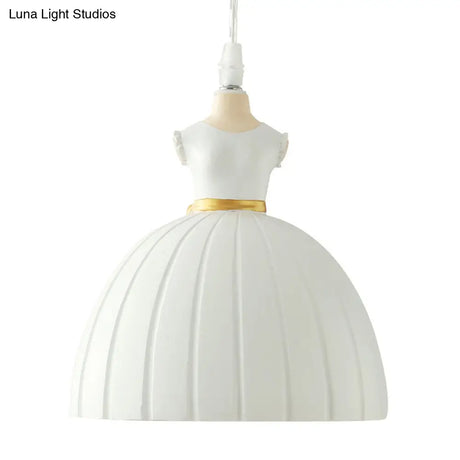 White Pendulum Doll Dress Light - Kid 1-Bulb Resin Suspension Lighting For Girls Room