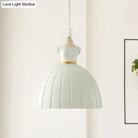 White Pendulum Doll Dress Light - Kid 1-Bulb Resin Suspension Lighting For Girls Room