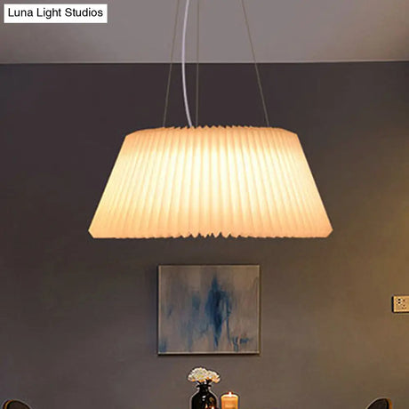 White Plastic Barrel Ceiling Pendant Lamp - Modern 1 Light Restaurant 18’/22.5’ Wide