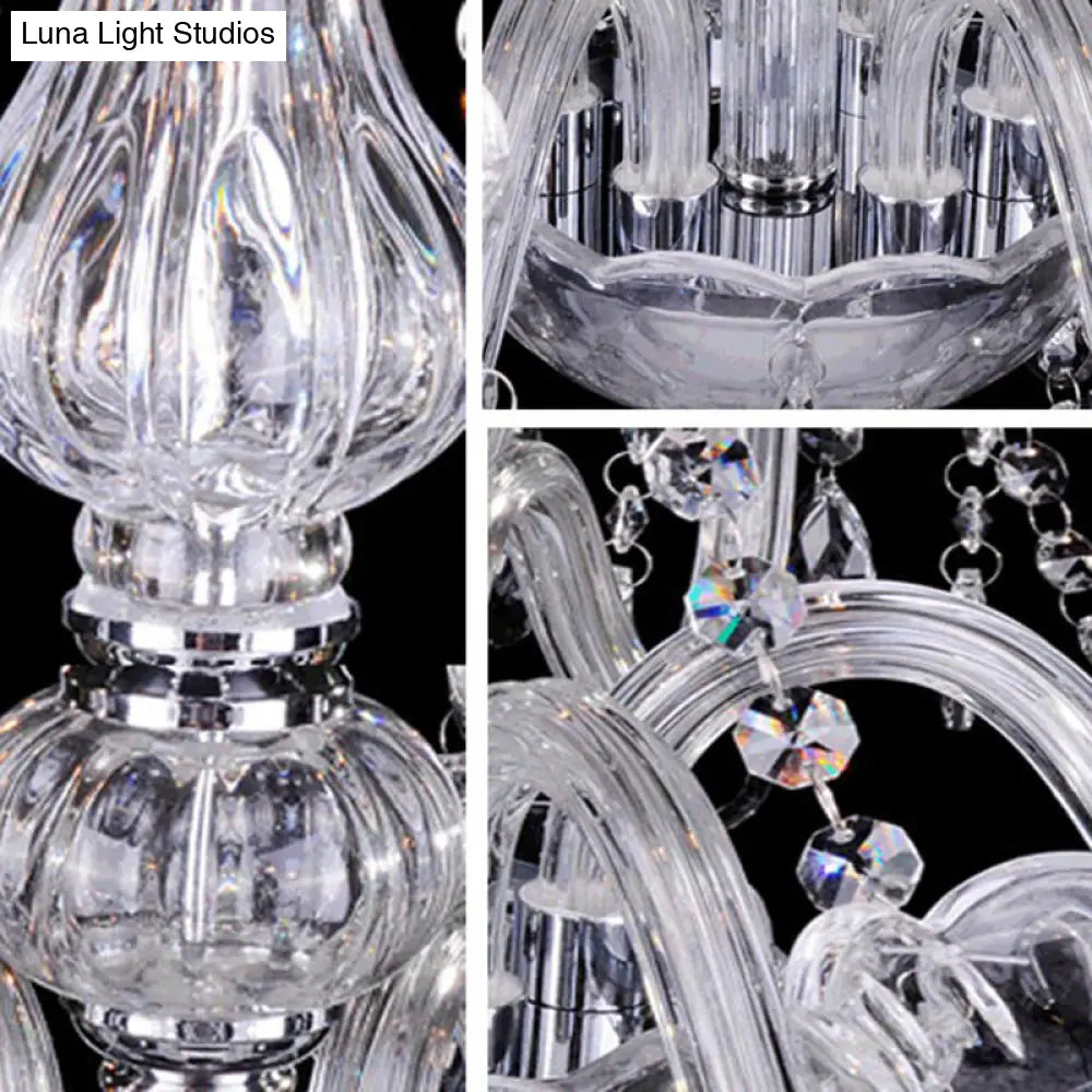 White Pleated Fabric Chandelier With Crystal Pendalogues - Transitional Pendant Light