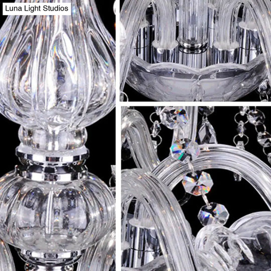 White Pleated Fabric Chandelier With Crystal Pendalogues - Transitional Pendant Light