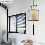 White/Red Lantern Pendant Light Classic Fabric Various Sizes 1-Light Tea Room Suspension Lamp