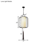 White/Red Lantern Pendant Light Classic Fabric Various Sizes 1-Light Tea Room Suspension Lamp