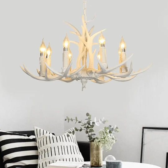 White Resin Hanging Chandelier Candle Pendant Light For Bedroom - 4/8 Bulbs Traditional Fixture 8 /