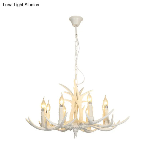 White Resin Hanging Chandelier Candle Pendant Light For Bedroom - 4/8 Bulbs Traditional Fixture