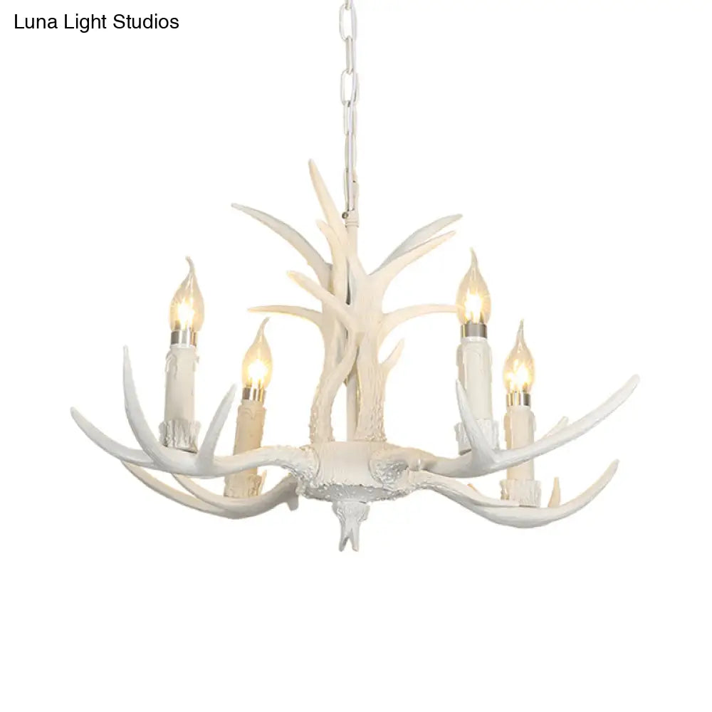 White Resin Hanging Chandelier Candle Pendant Light For Bedroom - 4/8 Bulbs Traditional Fixture
