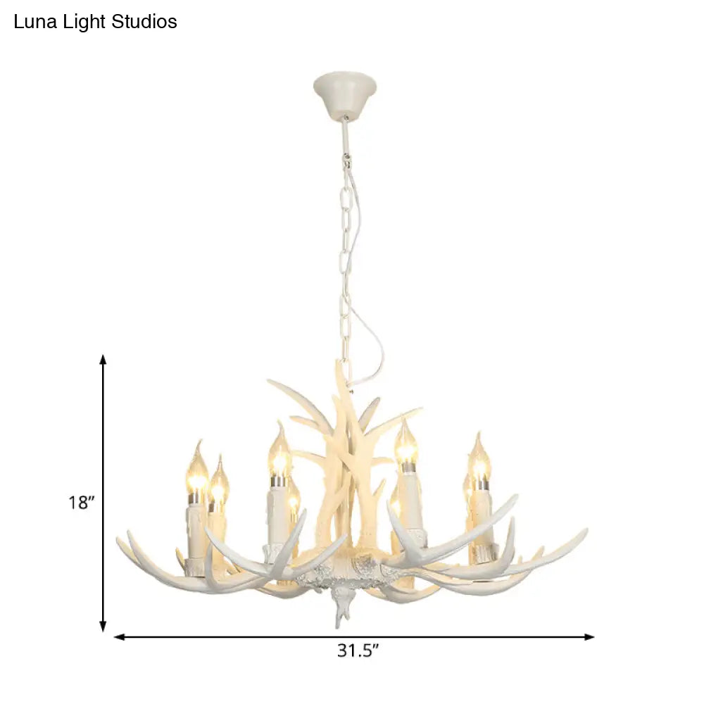 White Resin Hanging Chandelier Candle Pendant Light For Bedroom - 4/8 Bulbs Traditional Fixture