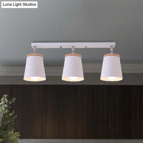 Metal Rotatable Semi Flush Mount Light In White - Modernistic Tapered Shade Ideal For Living Room