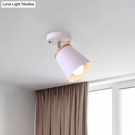 Metal Rotatable Semi Flush Mount Light In White - Modernistic Tapered Shade Ideal For Living Room
