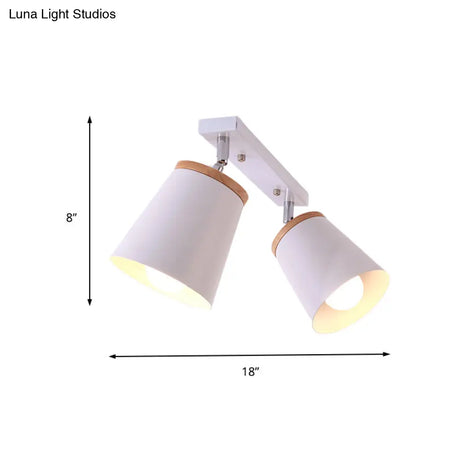 Metal Rotatable Semi Flush Mount Light In White - Modernistic Tapered Shade Ideal For Living Room