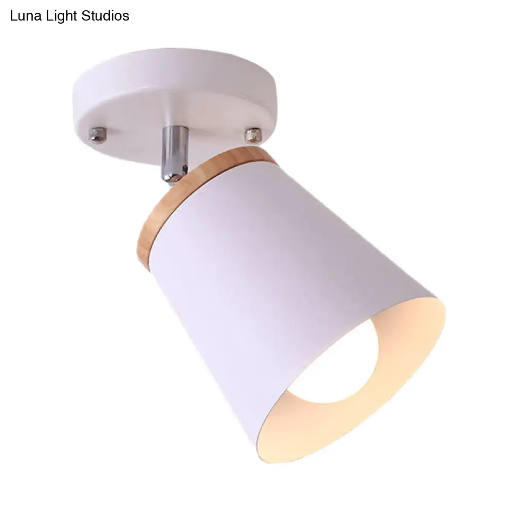 Metal Rotatable Semi Flush Mount Light In White - Modernistic Tapered Shade Ideal For Living Room