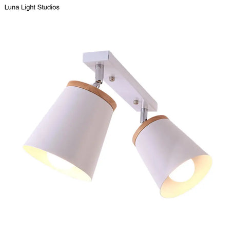 Metal Rotatable Semi Flush Mount Light In White - Modernistic Tapered Shade Ideal For Living Room