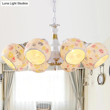 White Stained Glass Chandelier Lamp: Mediterranean Style 5/6/8 Lights