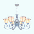 White Stained Glass Chandelier With Metal Chain And Curved Arm - 5/6 Lights 6 /