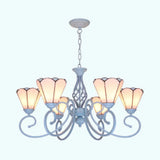 White Stained Glass Chandelier With Metal Chain And Curved Arm - 5/6 Lights 6 /