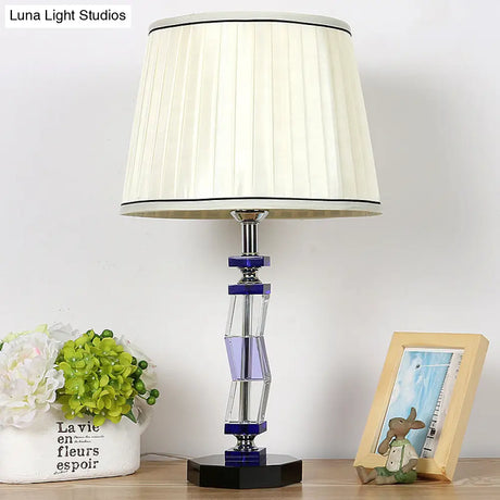 White Tapered Drum Table Lamp - Rustic Countryside Style Single Light Soft Fabric Shade Ideal For