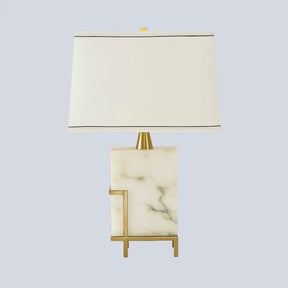 White Tapered Task Lamp - Modern 1-Head Fabric Desk Light With Marble Base