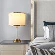 White Traditional Table Lamp With Crystal Lamp-Post And Fabric Shade - 1 Bulb Circular Nightstand