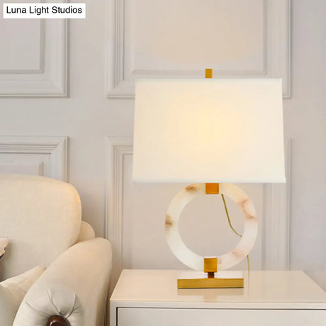 White Trapezoid Fabric Desk Lamp - Modern Small Task Light With Metal Base