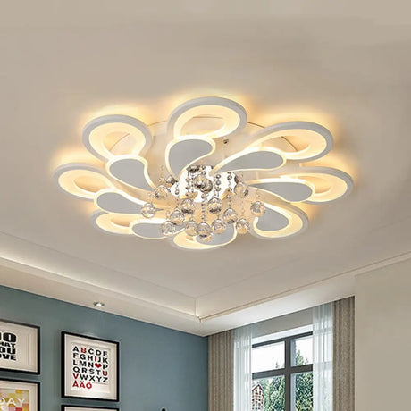 White Windmill Flush Lamp Led Acrylic Ceiling Fixture With Crystal Drop - 27’/31.5’ Modernist