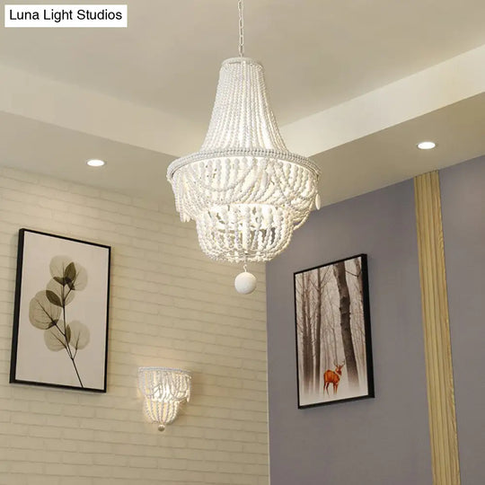 White Wood Jar Empire Chandelier With 8 Bulbs: Modern Hanging Ceiling Light