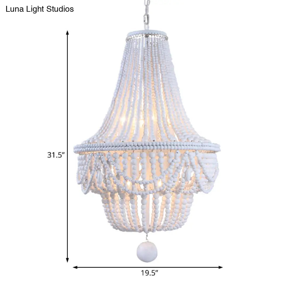White Wood Jar Empire Chandelier With 8 Bulbs: Modern Hanging Ceiling Light