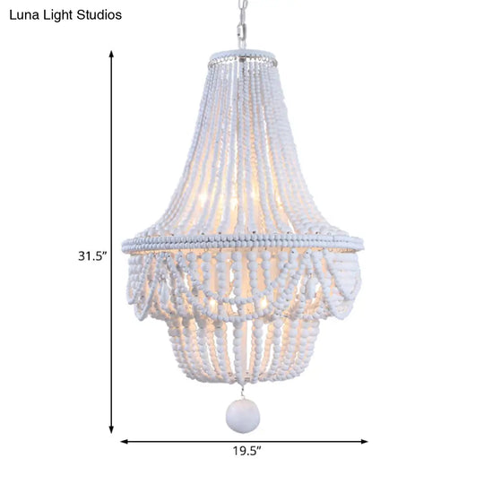 White Wood Jar Empire Chandelier With 8 Bulbs: Modern Hanging Ceiling Light