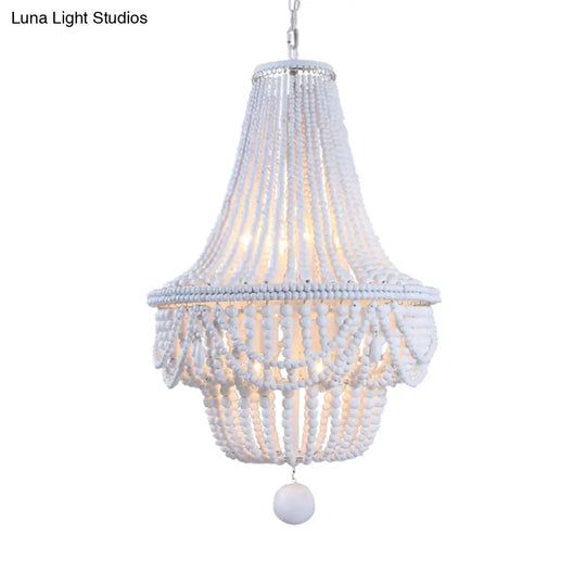 White Wood Jar Empire Chandelier With 8 Bulbs: Modern Hanging Ceiling Light