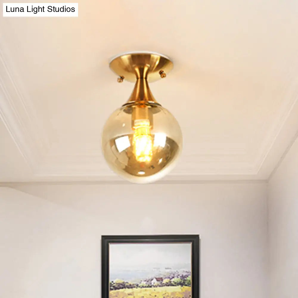 White - Yellow/Gray - Blue/Smoke Gray Glass Orb Shade Semi Mount Lighting - Nordic Style 1 Bulb