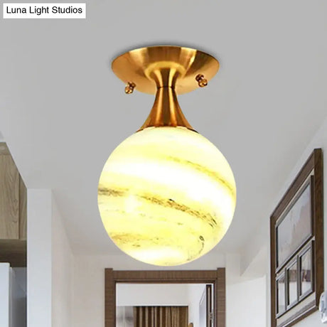 White - Yellow/Gray - Blue/Smoke Gray Glass Orb Shade Semi Mount Lighting - Nordic Style 1 Bulb