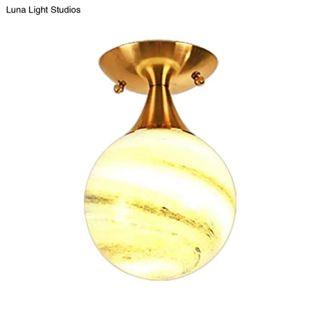 White - Yellow/Gray - Blue/Smoke Gray Glass Orb Shade Semi Mount Lighting - Nordic Style 1 Bulb