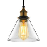 Wide Cone Pendant Light - Industrial Grey/Brown/Clear Glass Hang Lamp 5.5’/7’ Bronze Clear / 7’