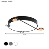Wide Drum Metallic Flushmount Led Ceiling Light For Bedroom - Simple Black/Grey/White Design