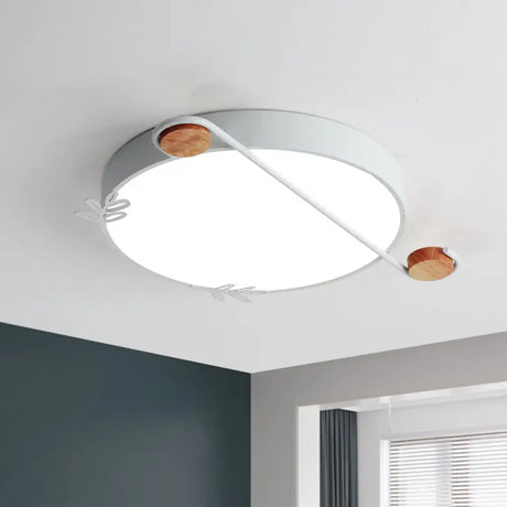Wide Drum Metallic Flushmount Led Ceiling Light For Bedroom - Simple Black/Grey/White Design
