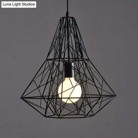 Wire Cage Pendant Light - Black Metal Ceiling Lamp For Restaurants
