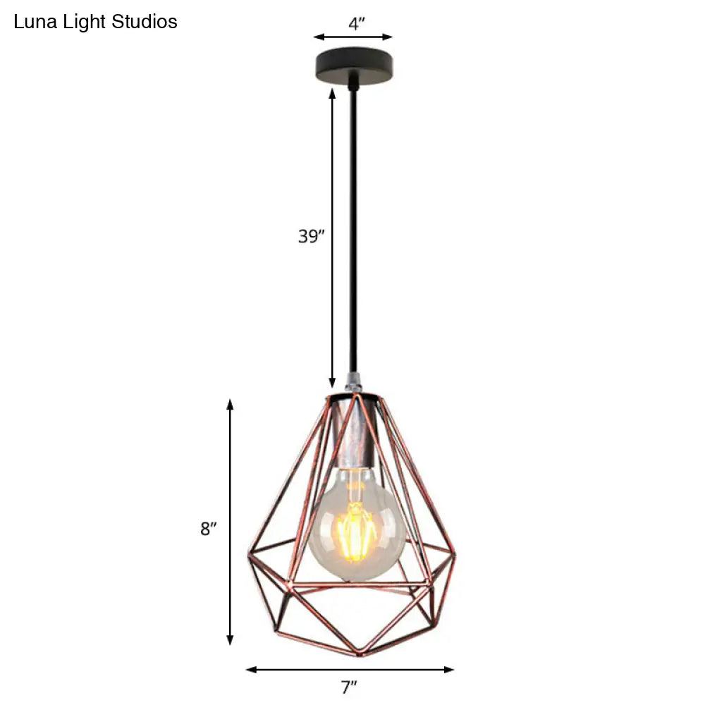 1-Light Pendant Ceiling Light - Wire Cage Wrought Iron Lamp (Country Style) Black/Copper/Gold Living