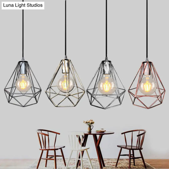1-Light Pendant Ceiling Light - Wire Cage Wrought Iron Lamp (Country Style) Black/Copper/Gold Living