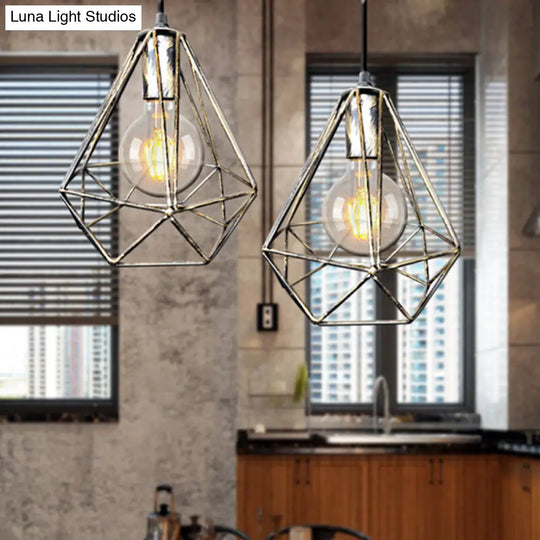1-Light Pendant Ceiling Light - Wire Cage Wrought Iron Lamp (Country Style) Black/Copper/Gold Living