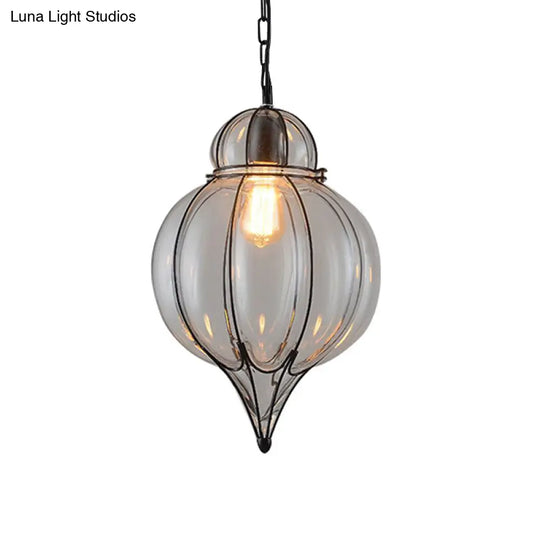 Wire Frame Pendant Lamp - Industrial Style Ceiling Fixture 8.5/9/11 W 1 Light Clear Glass & Metal