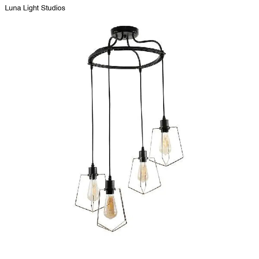 Vintage Style Geometric Metal Suspension Light With 4/6 Lights In Black/Gold For Dining Room