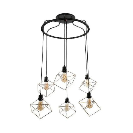 Wire Frame Vintage Style Metal Geometric Suspension Light - 4/6 Lights Dining Room Hanging Lamp