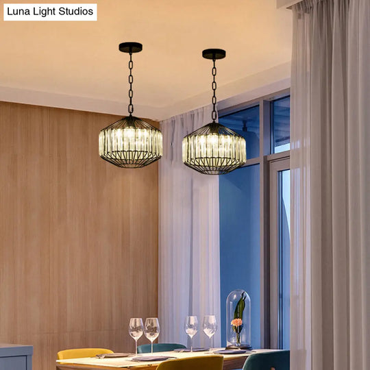Modern Black Geometric Pendant Light With Crystal Block - Wire Suspension 1
