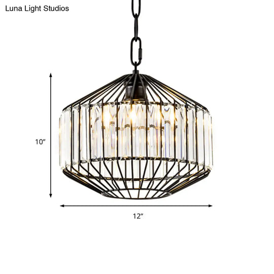 Modern Black Geometric Pendant Light With Crystal Block - Wire Suspension 1