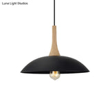Wood And Metal Modernist Ceiling Pendant Light - Black/White 12.5’/16’ W 1 Head For Table
