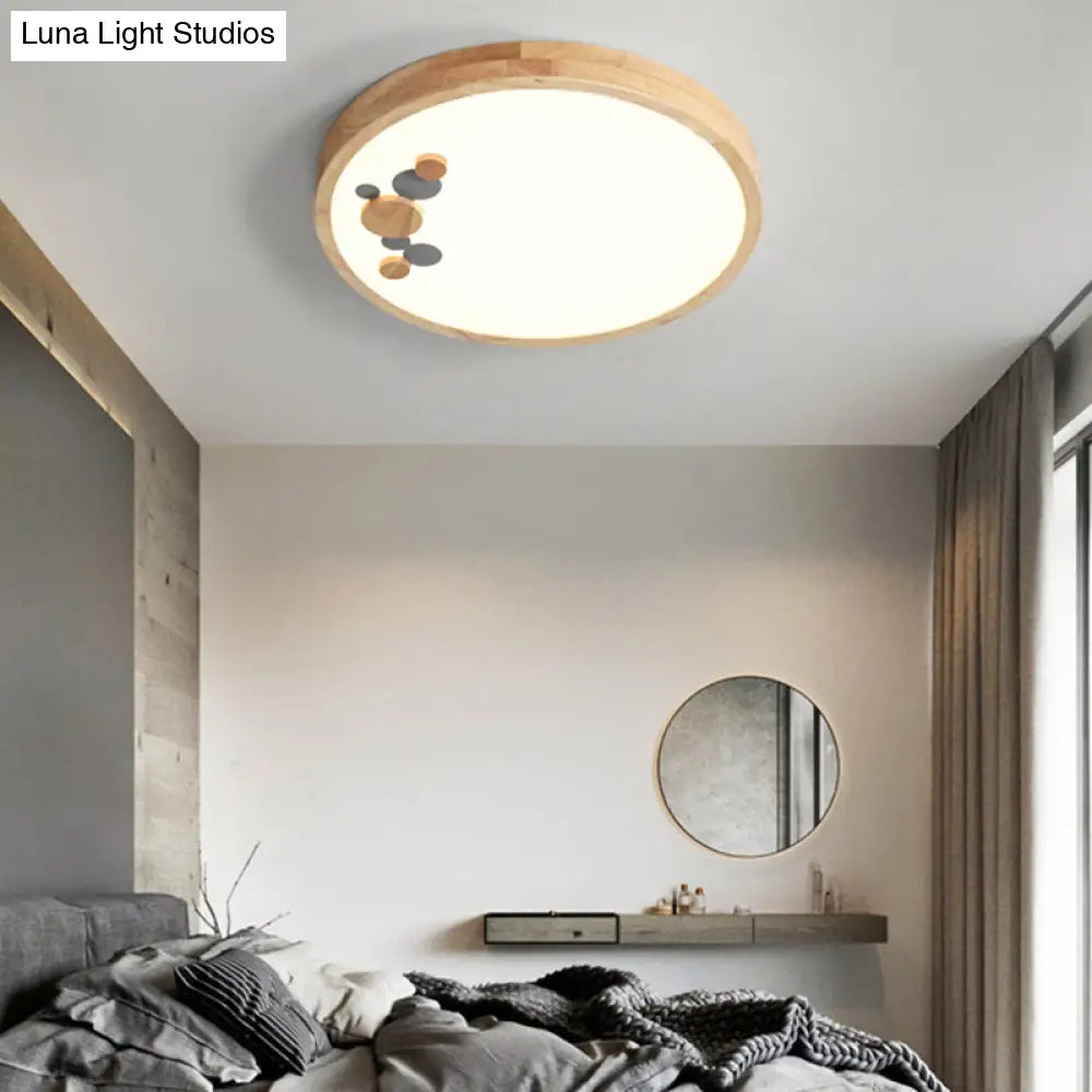 Wood Bedroom Led Circle Flush Mount Ceiling Light Grey / 10 Warm