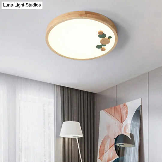 Wood Bedroom Led Circle Flush Mount Ceiling Light Green / 10 Warm
